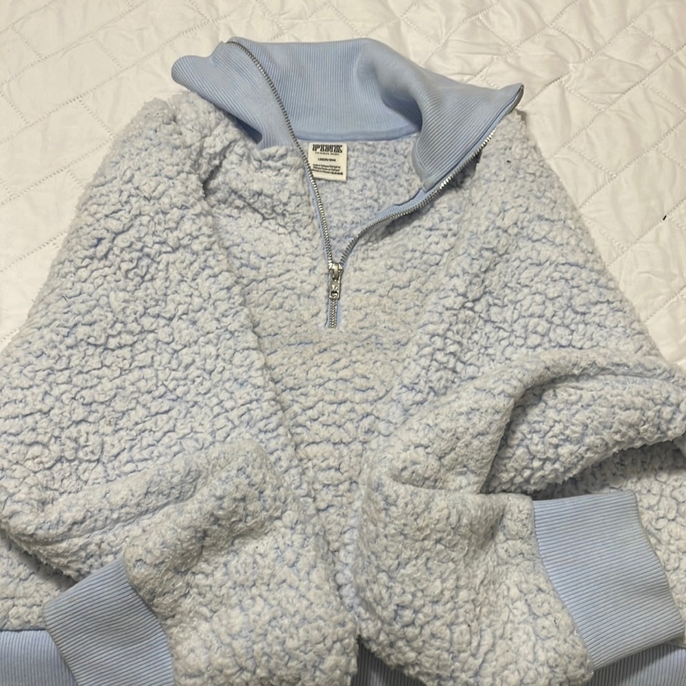 Pink half zip fluffy pull over